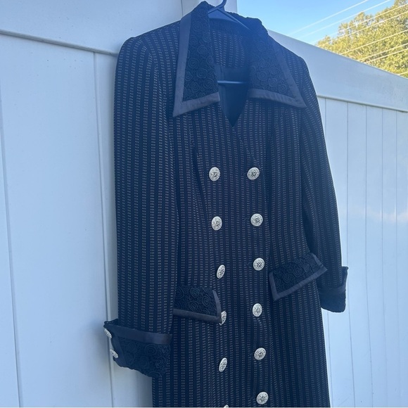 Vintage long pinstripe, lace and jeweled blazer. - Picture 3 of 16